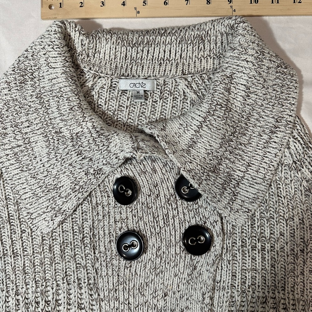 Cache  Buttoned Brown /White  Sweater Cape- Sophisticated Eye catching Style - Picture 9 of 16